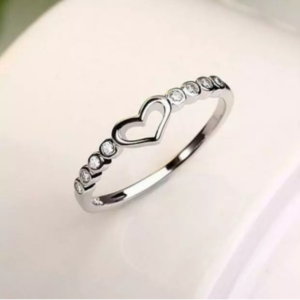 Heart Women 925 Silver Rings White Sapphire Ring - Picture 3 of 5